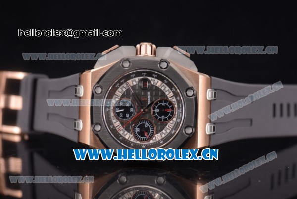 Audemars Piguet Royal Oak Offshore Chronograph Michael Schumacher Clone AP Calibre 3126 Automatic Rose Gold Case with Black Dial Stick Markers and Grey Rubber Strap (J12) - Click Image to Close